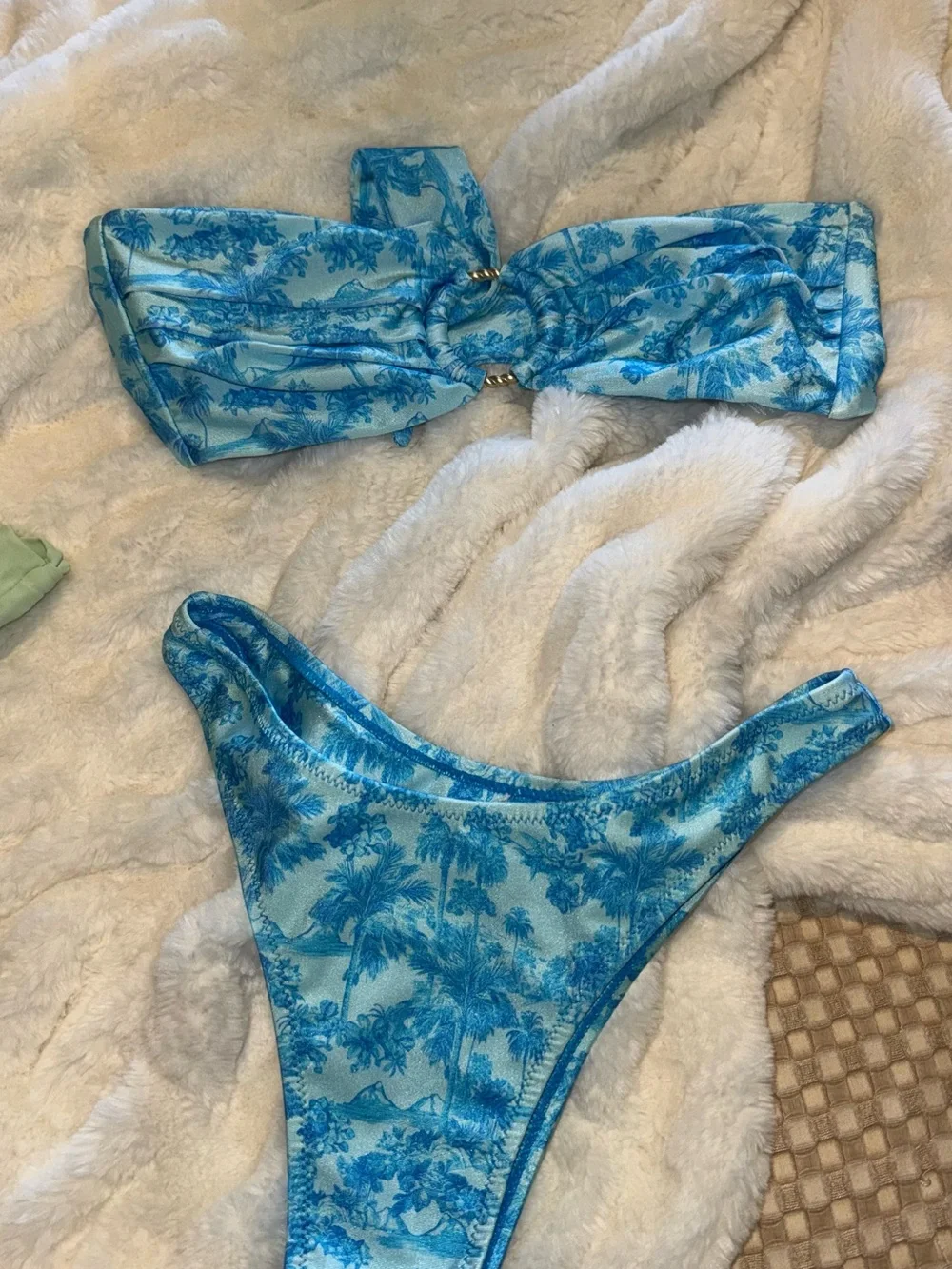 Kulani Kinis Blue Palm-Print Bandeau Bikini